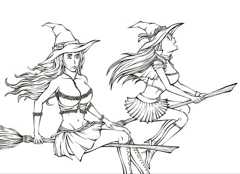 Witches Coloring Page