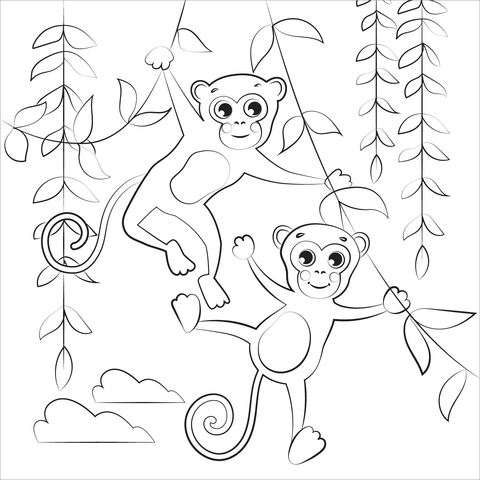 Monkeys Coloring Page